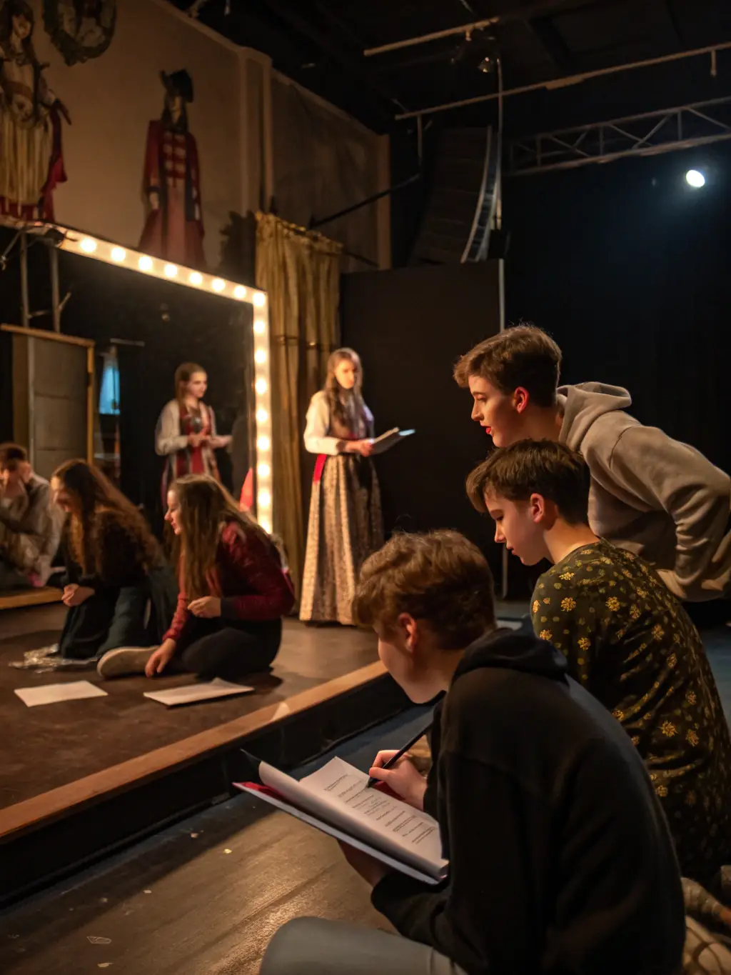 A photo of young participants learning about theatre arts, highlighting the educational and developmental opportunities provided by AKT ANGELY KULTURE THEATRE.